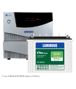 Luminous Combo - Home UPS 2.5 KVA Cruze+ & Battery 150 Ah EC 18036




















