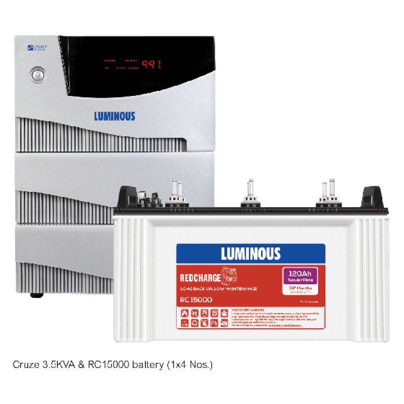 Luminous Combo - Home UPS 3.5 KVA Cruze+ & Battery 120 Ah RC15000


















