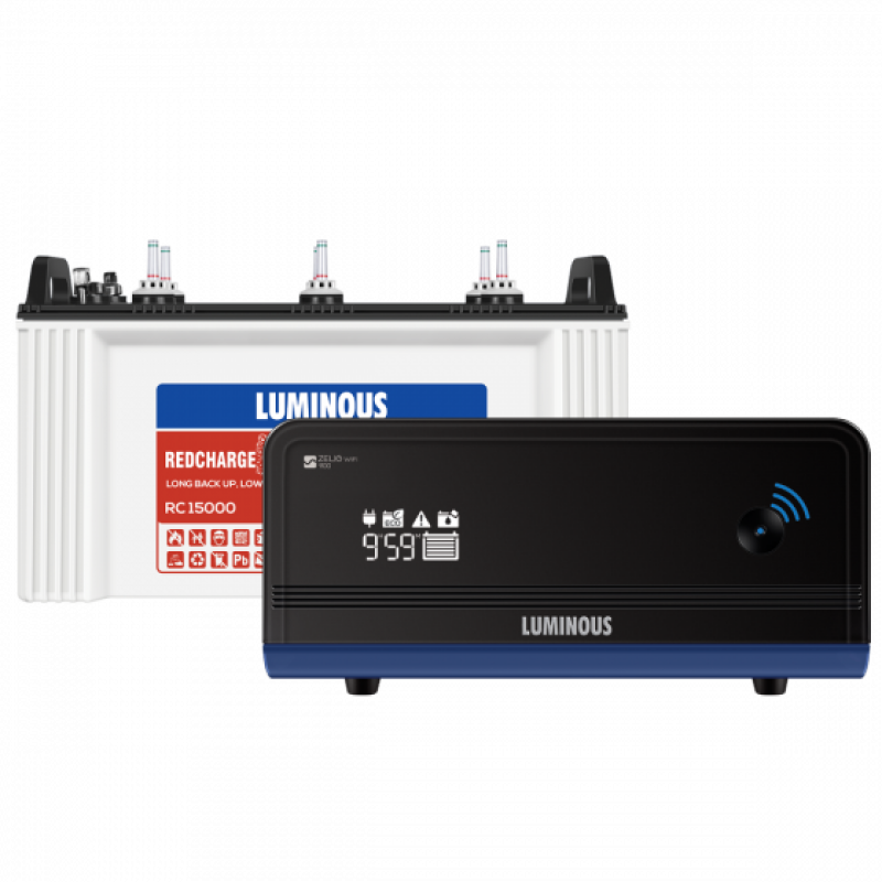 Luminous Combo - Home UPS 900VA Zelio WIFI 1100 & Battery 120 Ah RC15000














